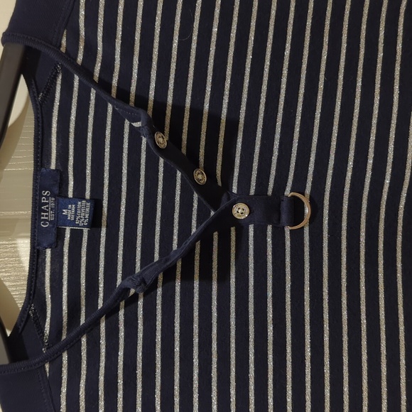 Chaps women's size M 3/4 navy &silver stripe blouse - Picture 3 of 4